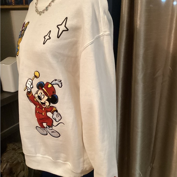 NWOT Disney Off White Graphic Sweater with Mickey and Stitch - Picture 3 of 7